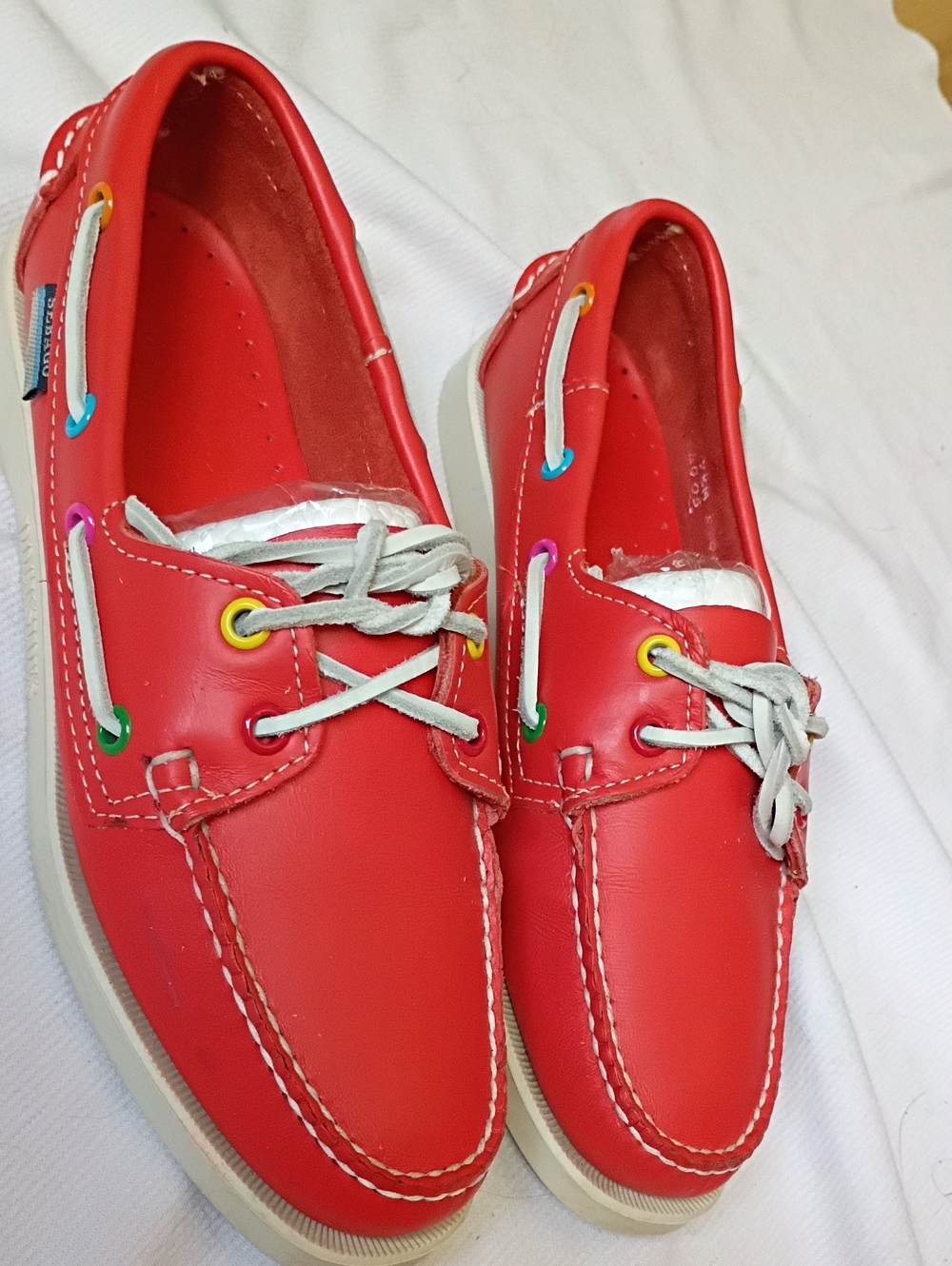 Sebago Red Leather Boat Shoes with White Laces